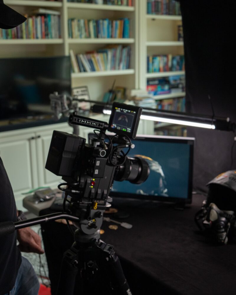 Cinematic documentary interview lighting setup, behind the scenes of Mind Shift video production