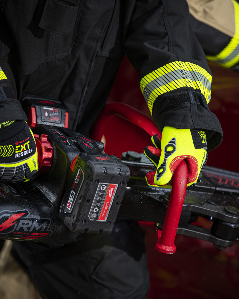 Hydraulic rescue spreader in action at an auto extrication, firefighter photography by Mind Shift